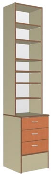 Шкаф задней линии, размер 450*458(300-верх)*2186(Н), 3 ящика на метабоксах, полки.Материалы: ЛДСП 2-х цветов (основной и декор),кромка ПВХ 0,4 и 2,0мм, ЛХДФ для задней стенки.